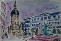 Juli: Marktplatz mit Kirche Bad Schandau